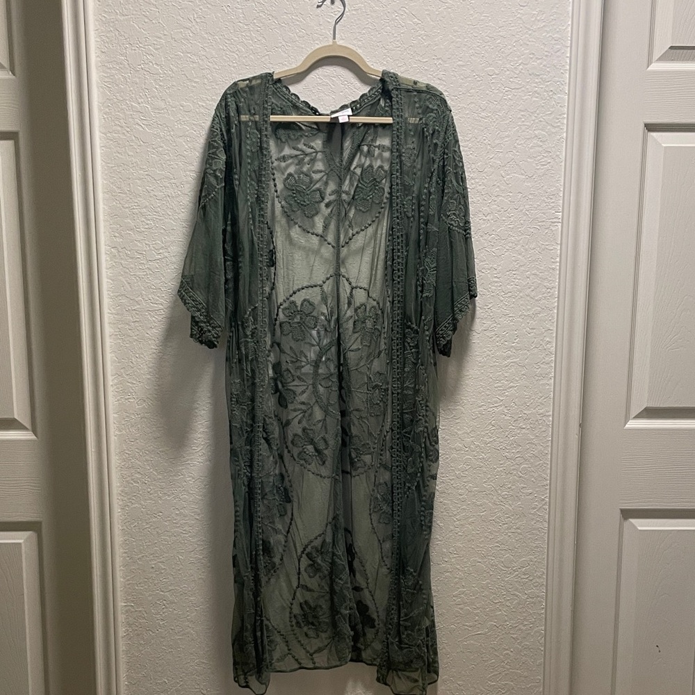 Sheer Green Floral Kimono
